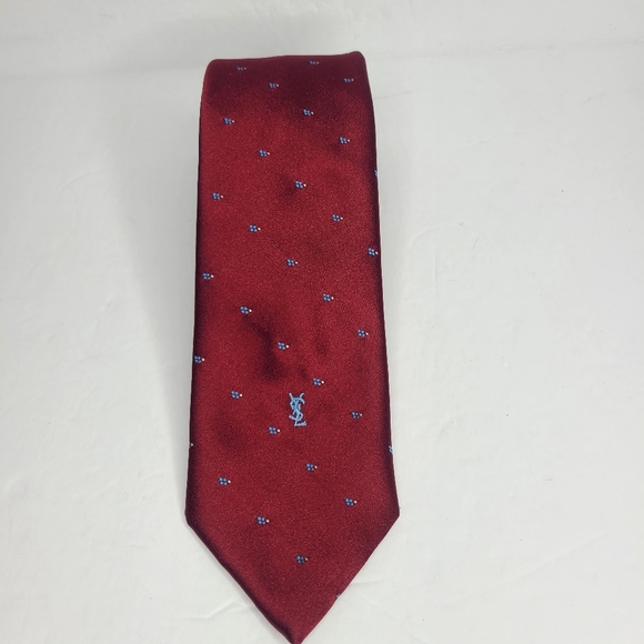 Vintage Yves Saint Laurent YSL Neckwear‎ Red Baby Blue Dotted Tie - Picture 1 of 7